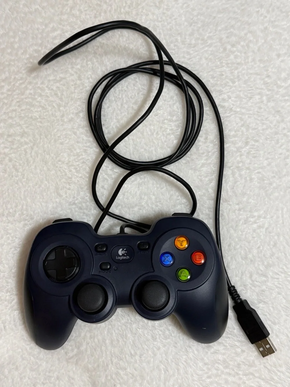 Logitech Navy Blue Wired USB Gamepad with Colorful Face Buttons